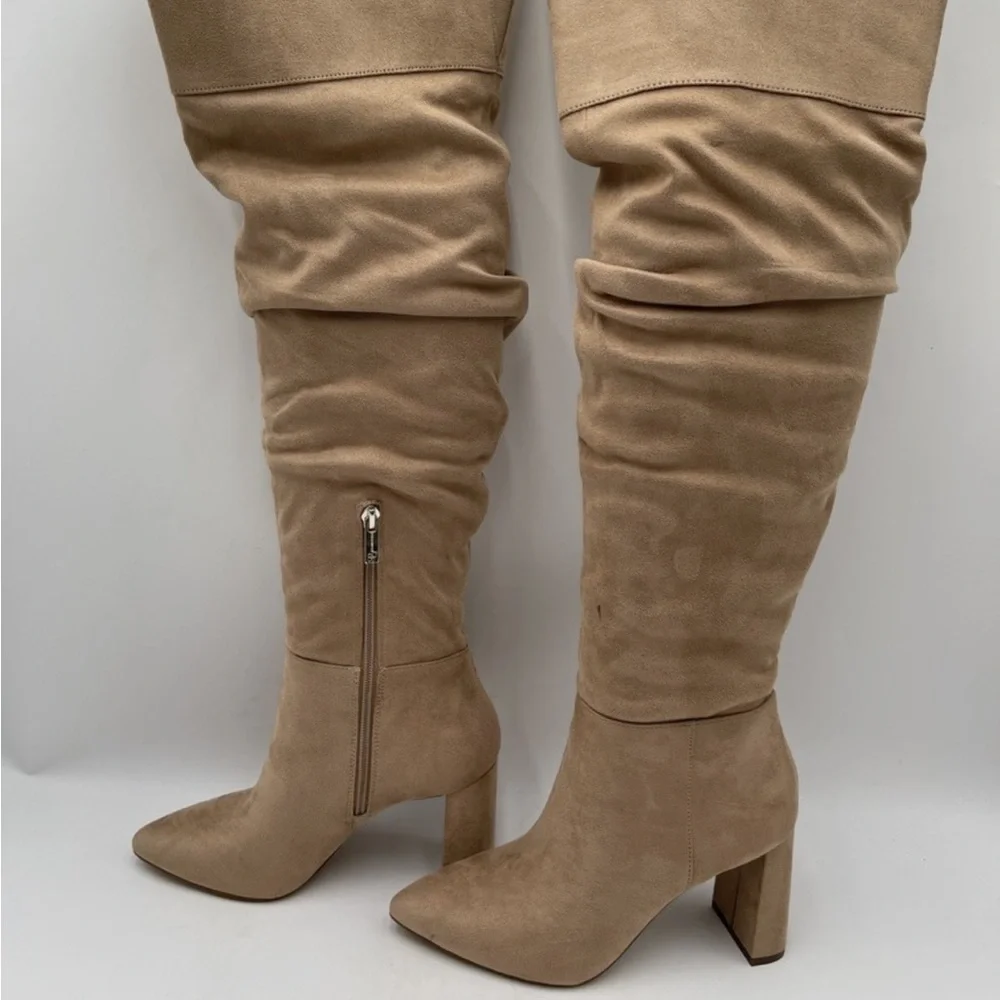 Jessica Simpson Alexiana Faux Suede Thigh High Beige Boots Size 8